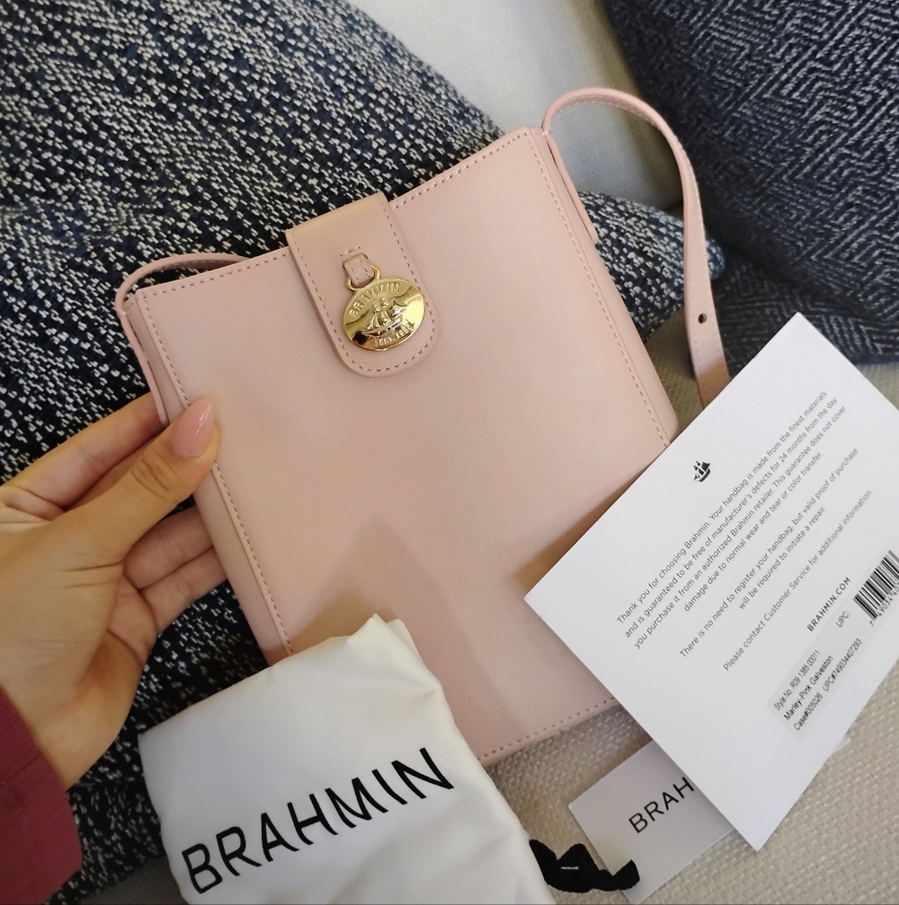 Brahmin Blush Pink Leather Crossbody with Gold-Tone Medallion 🩷🌷